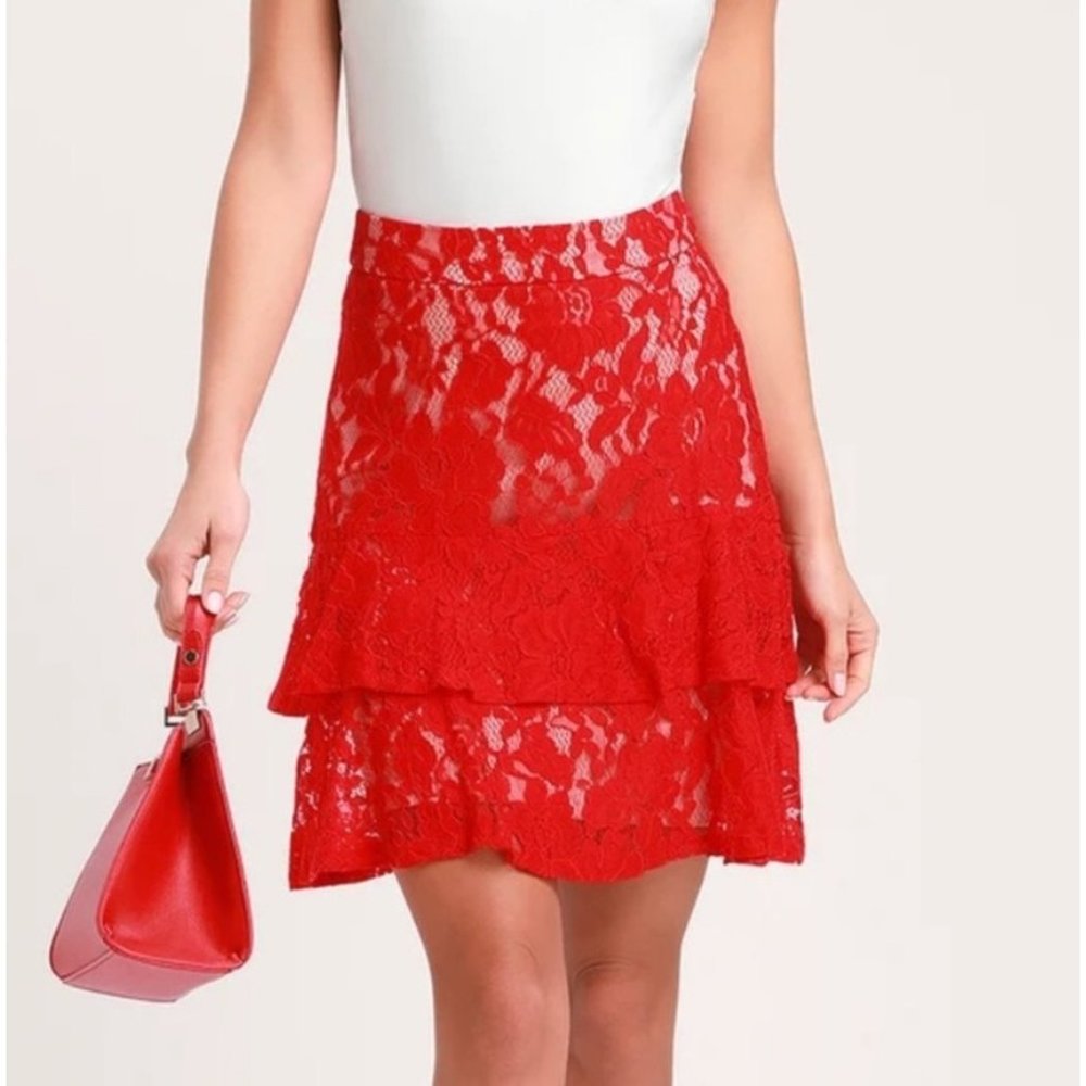 Lulu’s Mini Skirt Eternal Romance In Red Color Sz S NWT